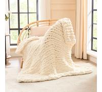 L'AGRATY Chunky Knit Throw Blanket for Couch, 40'' x 50'' Knit Throw, Ivory | Handmade Chenille Crochet Blanket for Sofa Bed, Thick Cable Knitted Blankets for Room Home Decor, Birthday Gift for Women Mom