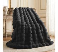 L'AGRATY Faux Rabbit Fur Blanket: 100x150cm Luxury Soft Fluffy Thick Fur Throw Blanket for Couch Bed Sofa - Cozy Plush Bubble Blankets with Warm Flannel Fleece(Throw,Black)