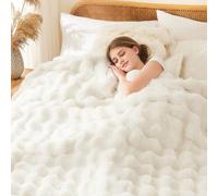 L'AGRATY Faux Rabbit Fur Blanket: 100x150cm Luxury Soft Fluffy Thick Fur Throw Blanket for Couch Bed Sofa - Cozy Plush Bubble Blankets with Warm Flannel Fleece(Throw,Cream White)