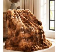 L'AGRATY Faux Rabbit Fur Blanket: 128x158cm Luxury Soft Fluffy Thick Fur Throw Blanket for Couch Bed Sofa - Cozy Plush Bubble Blankets with Warm Flannel Fleece Cream White