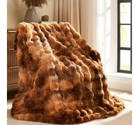 L'AGRATY Faux Rabbit Fur Blanket: 130x160cm Luxury Soft Fluffy Thick Fur Throw Blanket for Couch Bed Sofa - Cozy Plush Bubble Blankets with Warm Flannel Fleece(Single,Caramel Brown)