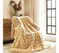 L'AGRATY Faux Rabbit Fur Blanket: 150x200cm Luxury Soft Fluffy Thick Fur Throw Blanket for Couch Bed Sofa - Cozy Plush Bubble Blankets with Warm Flannel Fleece(Double,Milk Tea Brown)