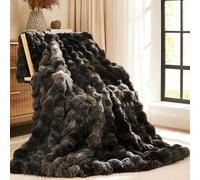 L'AGRATY Faux Rabbit Fur Blanket: 200x220cm Luxury Soft Fluffy Thick Fur Throw Blanket for Couch Bed Sofa - Cozy Plush Bubble Blankets with Warm Flannel Fleece(King,Ash Black)