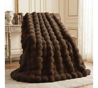 L'AGRATY Faux Rabbit Fur Blanket: 50" x 60" Luxury Soft Fluffy Thick Fur Throw Blanket for Couch Bed Sofa - Cozy Plush Bubble Blankets for Winter: Warm Flannel Fleece Decorative Blanket(Cocoa Brown)