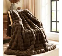 L'AGRATY Faux Rabbit Fur Blanket: 60" x 80" Twin Luxury Soft Fluffy Thick Fur Throw Blanket for Couch Bed Sofa - Cozy Plush Bubble Blankets for Winter: Flannel Fleece Decorative Blanket(Cocoa Brown)