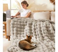 L'AGRATY Faux Rabbit Fur Throw Blanket for Couch, 90'' x 90'', Castle Grey