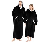 L'AGRATY Oversized Wearable Blanket Hoodie for Adults: Cozy Sherpa Fleece Hoodie Blankets for Women Men - Warm Wearable Blanket Hoodie Sweatshirt with Giant Pocket Slivers(Black Extended Oversize)