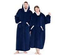 L'AGRATY Oversized Wearable Blanket Hoodie for Adults: Cozy Sherpa Fleece Hoodie Blankets for Women Men - Warm Wearable Blanket Hoodie Sweatshirt with Giant Pocket Slivers(Navy Blue Extended Oversize)
