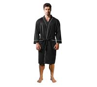 Lagtew Mens Kimono Robe Lightweight Soft Bathrobe Sleepwear Loungewear with Pockets, Black, Large
