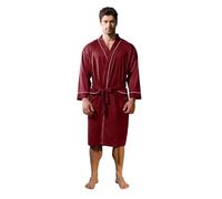 Lagtew Mens Kimono Robe Lightweight Soft Bathrobe Sleepwear Loungewear with Pockets, Burgundy, Small