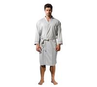 Lagtew Mens Kimono Robe Lightweight Soft Bathrobe Sleepwear Loungewear with Pockets, Light Grey, Small