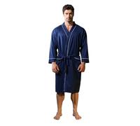 Lagtew Mens Kimono Robe Lightweight Soft Bathrobe Sleepwear Loungewear with Pockets, Navy, Large