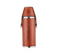 Laguiole 8oz Stainless Steel Brown Faux Leather Alcohol Hip Flask with 2 Glasses Gift Set for Christmas, Birthday, Capacity: 8oz 235ml Ideal for Carrying All Types of Alcohol Faux Leather Brown