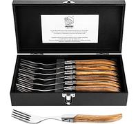 Laguiole Style de Vie Forks - Luxury Line Fork Set of 6 - Dinner Forks - Olive Wood - Premium Dining - in Gift Box