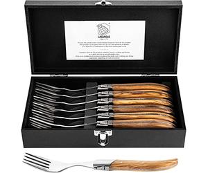 Laguiole Style de Vie Forks - Luxury Line Fork Set of 6 - Dinner Forks - Olive Wood - Premium Dining - in Gift Box