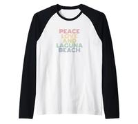 Laguna Beach California Peace Love Retro Vintage 70s Raglan Baseball Tee