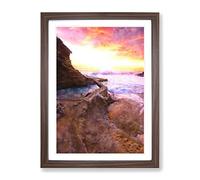 Laguna Beach In California Painting Modern Framed Print | A2 Walnut Framed Wall Art | Ready to Hang | Modern Beach Picture | Living Room Bedroom Lounge Office