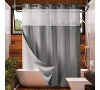 Lagute Snaphook TrueColor Shower Curtain, No Hooks, Removable Liner, Clear, Machine Washable, Grey