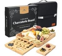 LAH Kitchen Large Charcuterie Board Gift Set: Insulated Travel Bag-Charcuterie Trays - Bamboo Cheese Board for Wedding Gifts for Woman -House Warming Gift Cheese Set 13” x 15 x 2”