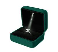 Lahaima MSSZDLI Velvet Ring Box LED Light Jewelry Gift Box Engagement and Wedding Ring Box for Presentation (Dark Green)