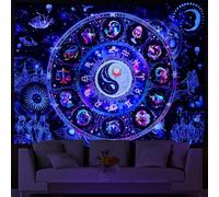 Lahasbja Blacklight Constellation Tapestry UV Reactive Sun and Moon Tapestries Spiritual Zodiac Astrology Wall Tapestry Galaxy Wall Decor Mystic Yin Yang Wall Hanging for Bedroom
