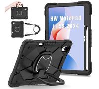 LAHDFKAJ Case For Huawei MatePad 11.5S 11.5 inch (2025/2024) Rugged Shockproof Cover,Protective Case W 360 Swivel Kickstand+Hand Strap+Shoulder Strap(Black)