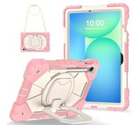 LAHDFKAJ Case For Samsung Galaxy Tab S10 FE 10.9" X520/X526B/X528U (2025) Rugged Shockproof Cover,Protective Case W 360 Swivel Kickstand+Hand Strap+Shoulder Strap(Rose Gold)