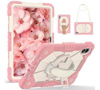 LAHDFKAJ Compatible with Xiaomi Redmi Pad 2 Pro 12.1 Inch 2025 Model Case,Multi-Function Shockproof Cover with Rotating Stand, Kickstand, Hand Strap & Shoulder Strap(Rose Gold)