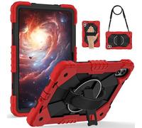 LAHDFKAJ Compatible with Xiaomi Redmi Pad 2 Pro 12.1 Inch 2025 Model Case,Multi-Function Shockproof Cover with Rotating Stand, Kickstand, Hand Strap & Shoulder Strap(Red)