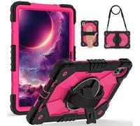 LAHDFKAJ Compatible with Xiaomi Redmi Pad 2 Pro 12.1 Inch 2025 Model Case,Multi-Function Shockproof Cover with Rotating Stand, Kickstand, Hand Strap & Shoulder Strap(Rose Red)