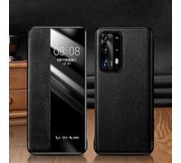 LAHDFKAJ For Huawei P40 Pro+ Case View Clear Smart Window,Luxury Flip Slim Mirror Hard PC Leather Flip Shockproof Protective Cover For Huawei P40 Pro+ Phone Case(Black)
