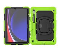 LAHDFKAJ For Samsung Galaxy Tab S10 FE 11" SM-X520/ X526B/ X528U 2025 Case with Screen Protector, Full Body Protective Rugged Cover Rotating Handle Silicone Case(Green)