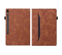 LAHDFKAJ For Samsung Galaxy Tab S10 FE+ / S10 FE Plus 13.1 Inch X620 / X626B Tablet PC Case, Bracket Type Adjustable Fixing Strap Card Slot Tablet Cases(Brown)