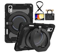 LAHDFKAJ Heavy-Duty Protective Case for Xiaomi Mi Pad 5 Pro 12.4 Inch, 360° Rotating Stand, Shoulder Strap, Pencil Holder & Handle Ring, Shockproof Cover for Kids & Adults(Black)