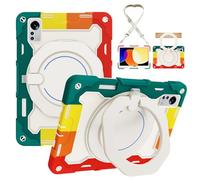 LAHDFKAJ Heavy-Duty Protective Case for Xiaomi Mi Pad 5 Pro 12.4 Inch, 360° Rotating Stand, Shoulder Strap, Pencil Holder & Handle Ring, Shockproof Cover for Kids & Adults(Red Green)