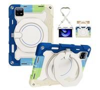 LAHDFKAJ Heavy-Duty Protective Case for Xiaomi Mi Pad 6/Mi Pad 6 Pro 11 inch 2023, 360° Rotating Stand, Shoulder Strap, Pencil Holder & Handle Ring, Shockproof Cover for Kids & Adults(Blue White)