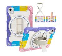 LAHDFKAJ Kids Case For Honor Pad X9a 2025 11.5 inch,Multi-Angle Elastic Bracket+360° Adjustable Swivel Hand Strap Three-in-one Shatter-Resistant Shell, Drop-Proof,Shoulder Strap(RAINBOW PINK)