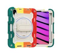 LAHDFKAJ Kids Case For iPad Mini 7 (A17 Pro) 2024/Mini 6 8.3",Multi-Angle Elastic Bracket+360° Adjustable Swivel Hand Strap Three-in-one Shatter-Resistant Shell(RAINBOW RED)