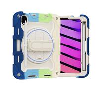 LAHDFKAJ Kids Case For iPad Mini 7 (A17 Pro) 2024/Mini 6 8.3",Multi-Angle Elastic Bracket+360° Adjustable Swivel Hand Strap Three-in-one Shatter-Resistant Shell(RAINBOW BLUE)