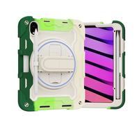 LAHDFKAJ Kids Case For iPad Mini 7 (A17 Pro) 2024/Mini 6 8.3",Multi-Angle Elastic Bracket+360° Adjustable Swivel Hand Strap Three-in-one Shatter-Resistant Shell(RAINBOW GREEN)