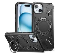 LAHDFKAJ Phone Cover Bundles For iPhone 15 Plus Case,TPU+PC Two-layer Drop Protection Case, Heavy-Duty Protective Case For Wireless Charging Case Kickstand Cover. Case(Black)