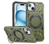 LAHDFKAJ Phone Cover Bundles For iPhone 15 Plus Case,TPU+PC Two-layer Drop Protection Case, Heavy-Duty Protective Case For Wireless Charging Case Kickstand Cover. Case(Dark Green)