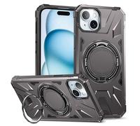 LAHDFKAJ Phone Cover Bundles For iPhone 15 Plus Case,TPU+PC Two-layer Drop Protection Case, Heavy-Duty Protective Case For Wireless Charging Case Kickstand Cover. Case(Grey)