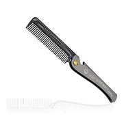 Lahdrhab 1 Pcs Black Men Folding Pocket Comb PP Teeth Detangling Hair Beard Comb Metal Handle Foldable Combing Mustache Comb
