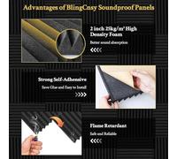 Lahdrhab 6 Pack Sound Proof Foam Panels 2 X 12 X 12 Inch Self-Adhesive High Density Wedge Acoustic Foam Soundproof Wall Panels