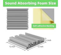 Lahdrhab 6 Pcs Self-Adhesive Acoustic Foam Panels,12 X 12 X 2 Inches Sound Absorbing Foam,Recording Studio Sound Proof Foam Grey Easy to Use