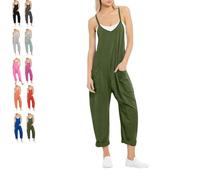 Lahloya Maternity Jumpsuit,Maternity Oversized Jumpsuits Cotton Romper,Causal Jumpsuits Sleeveless Harem Overalls Stretchy (Green,L)