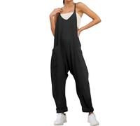 Lahloya Maternity Jumpsuit,Oversized Jumpsuit Maternity & Postpartum,Wide Leg With Pockets (Black,L)