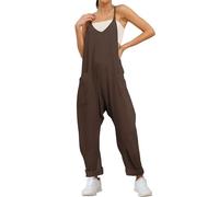 Lahloya Maternity Jumpsuit,Oversized Jumpsuit Maternity & Postpartum,Wide Leg With Pockets (Coffee,L)