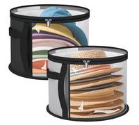 lahnao 2PCS Oversized Clear Hat Storage Bag for Women 16.5 x 10.4Inch, Round Foldable Cowboy Hat Box with Carrying Handles, Hats Box for Travel Holds up to 7 Caps (Black, Grey)